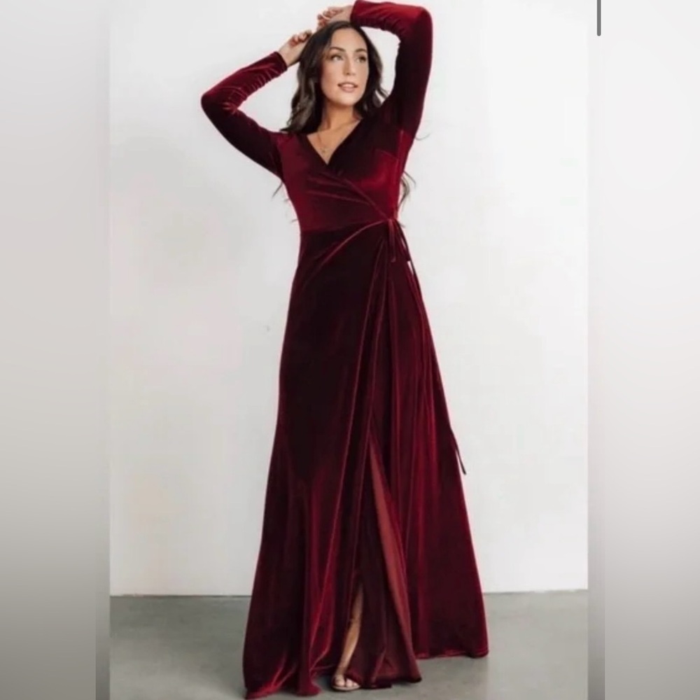 Baltic Borne Burgundy Velvet Wrap Dress